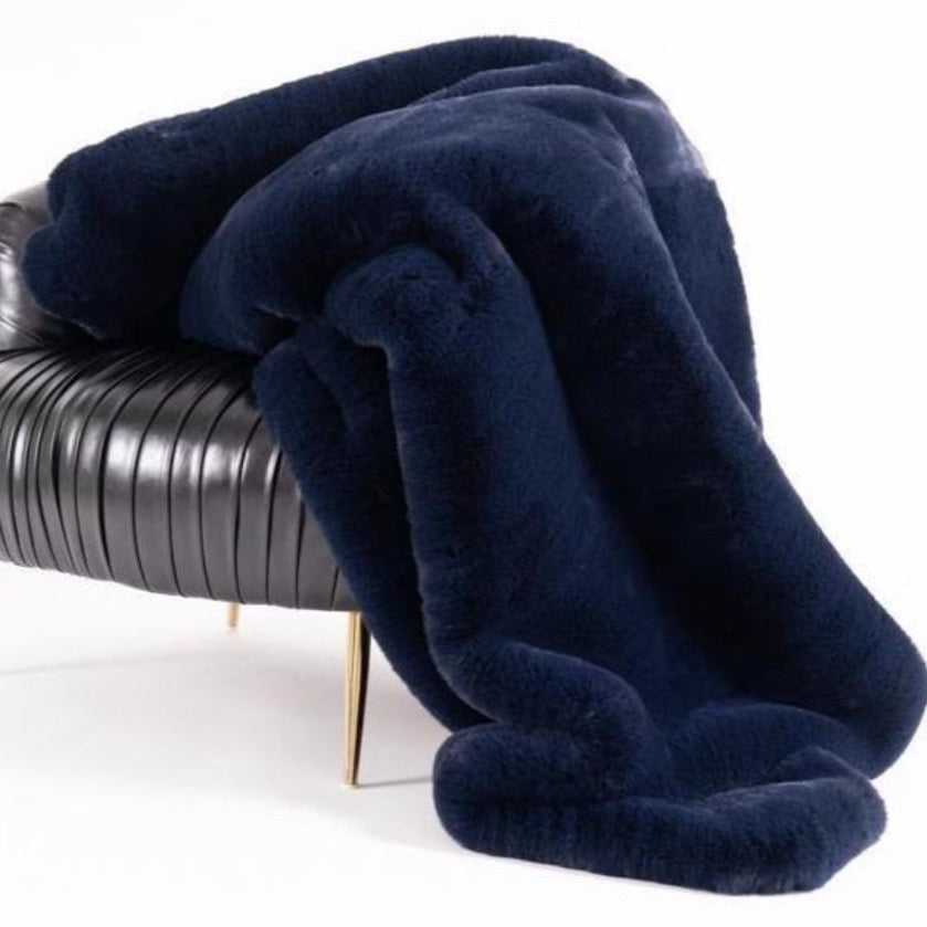 Chinchilla Faux Fur Throw Blue Navy