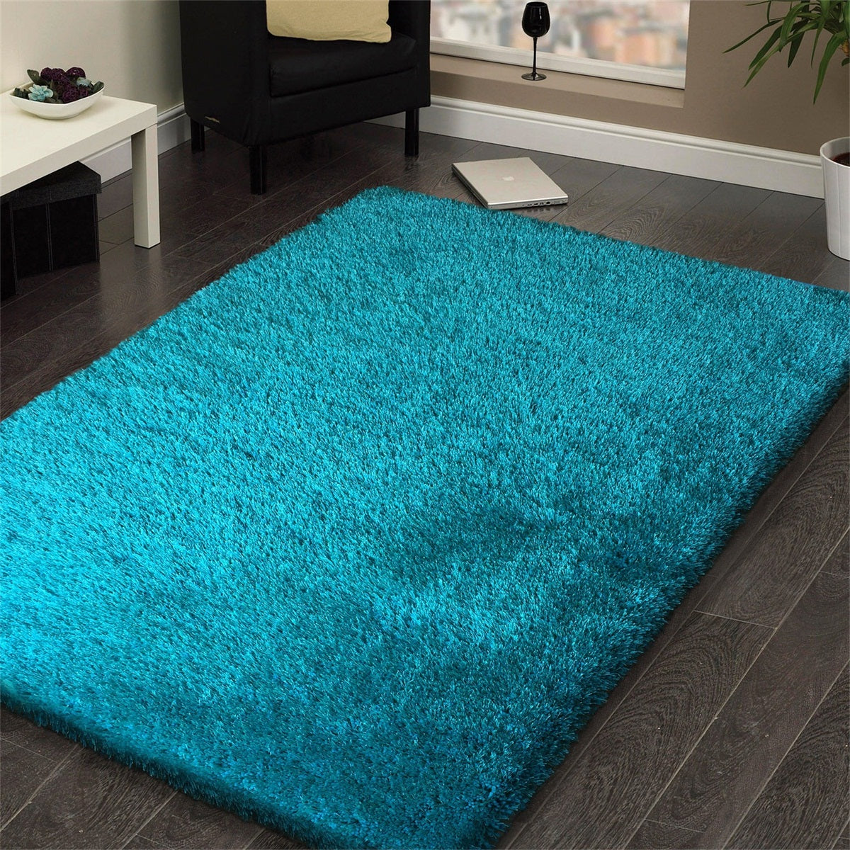 Plush Fluffy Soft Shinny Multi Textural Turquoise Shag Area Rug/Carpet