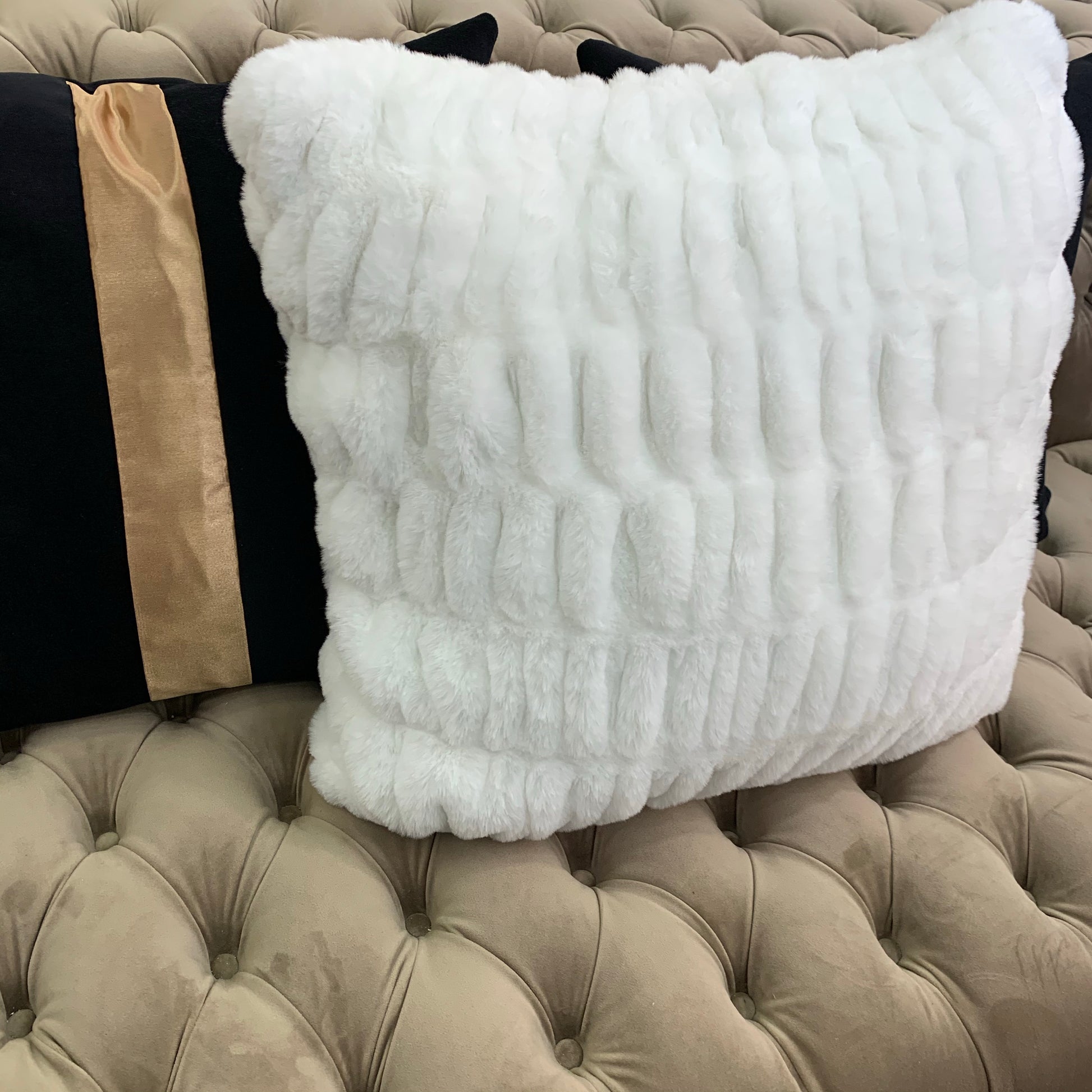Fluffy Faux Fur Braided Look Soft Gray White Throw Pillow/Positioner