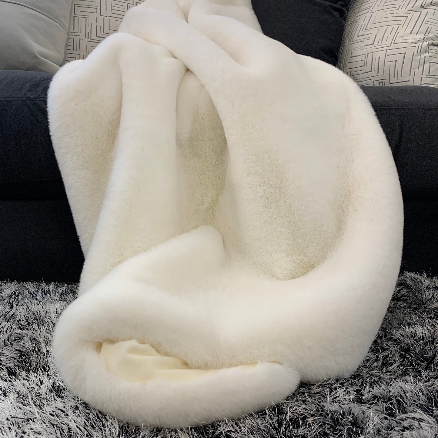 Chinchilla Faux Fur Throw Off White