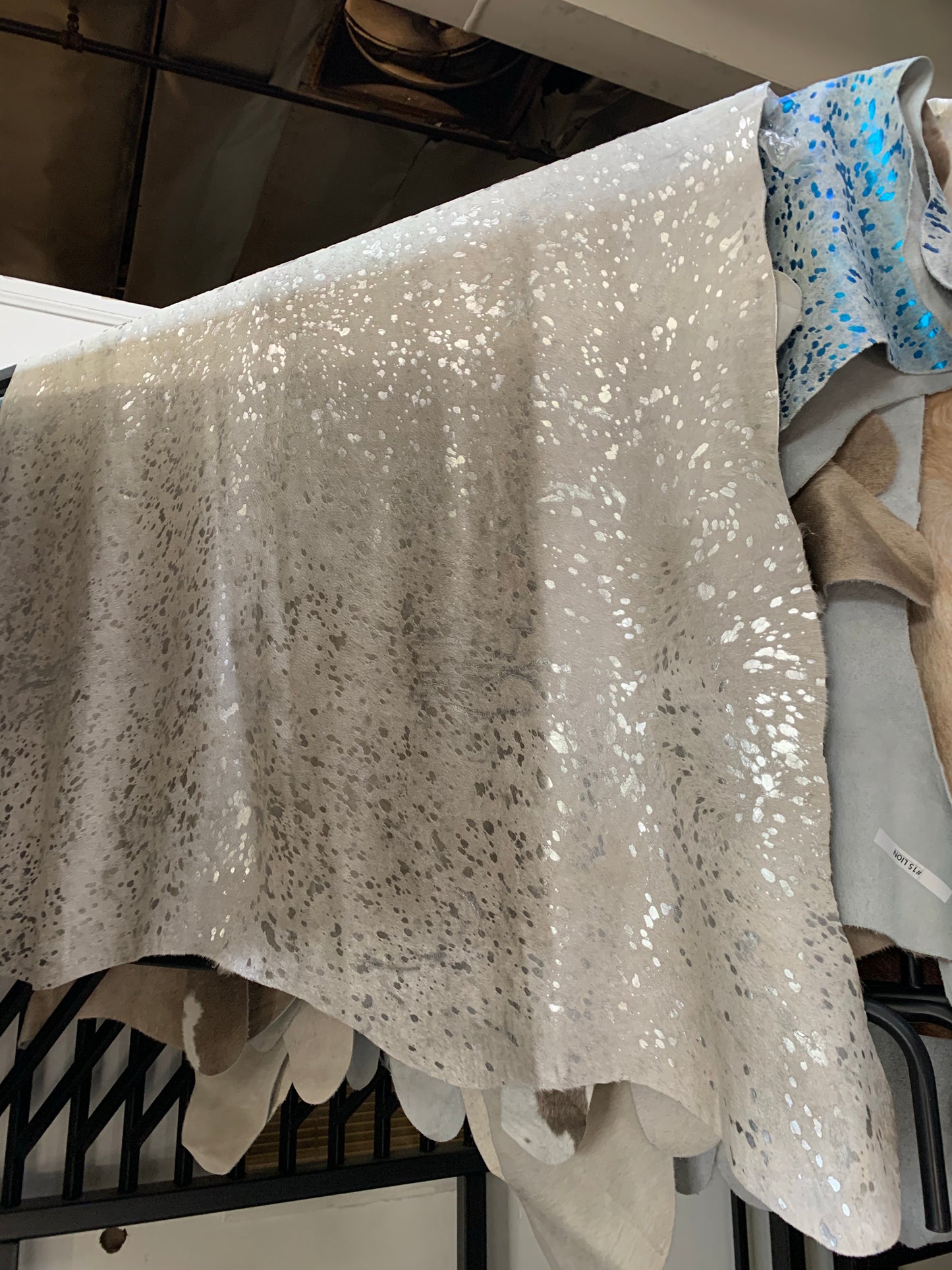 Real Leather Cowhide Silver Metallic On White