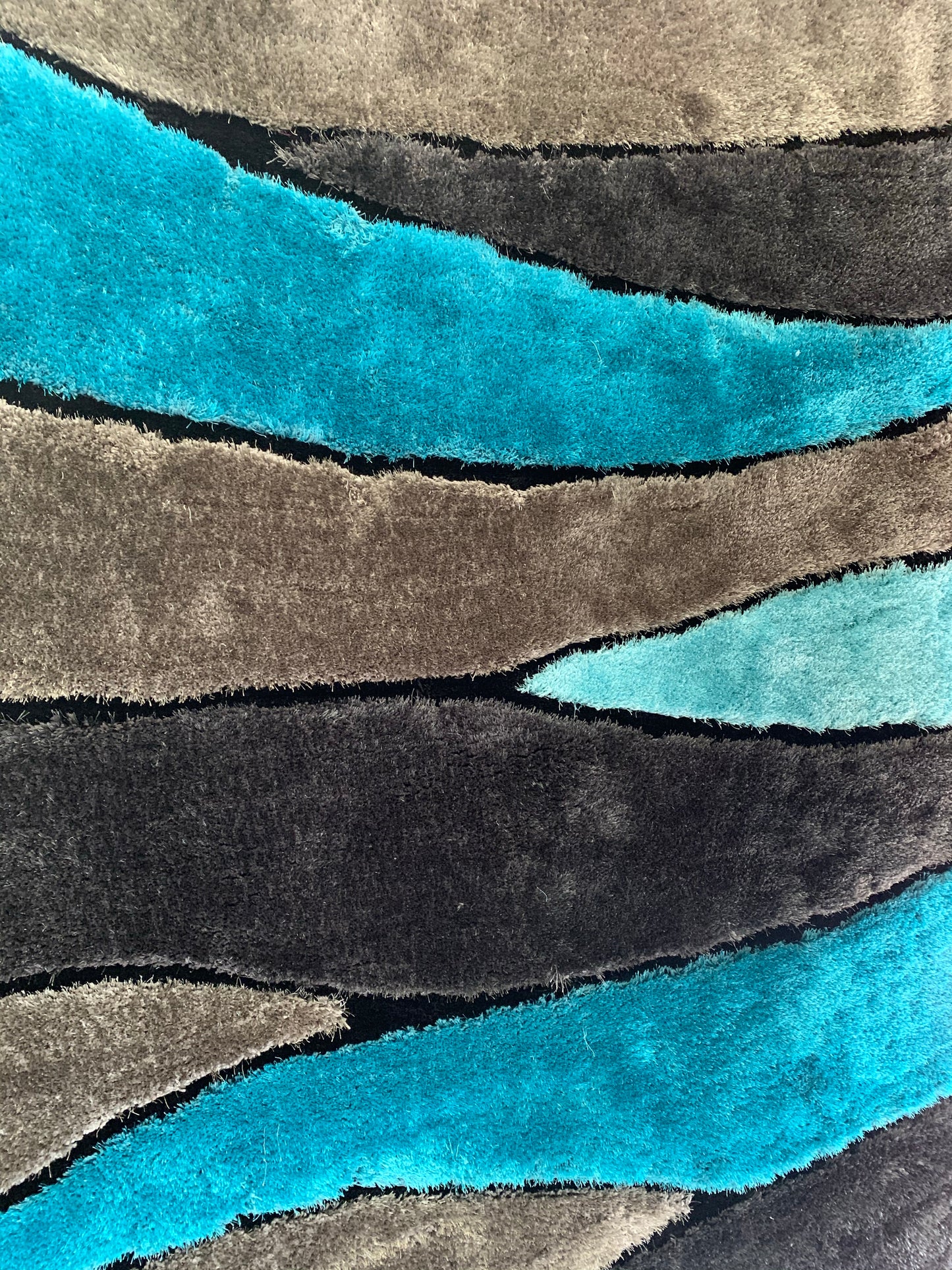 Living Shag Waves Soft Plush Design 3D Effect Area Rug/ Carpet Aqua Blue