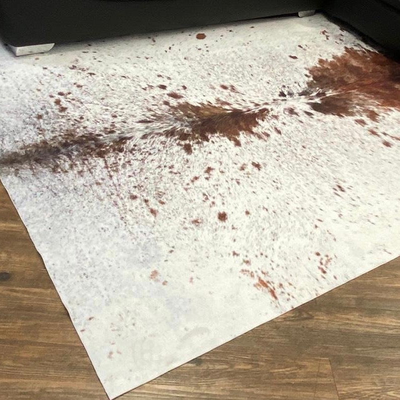 Vegan Brown Beige Cream Faux Hide / Cowhide Area Rug / Carpet