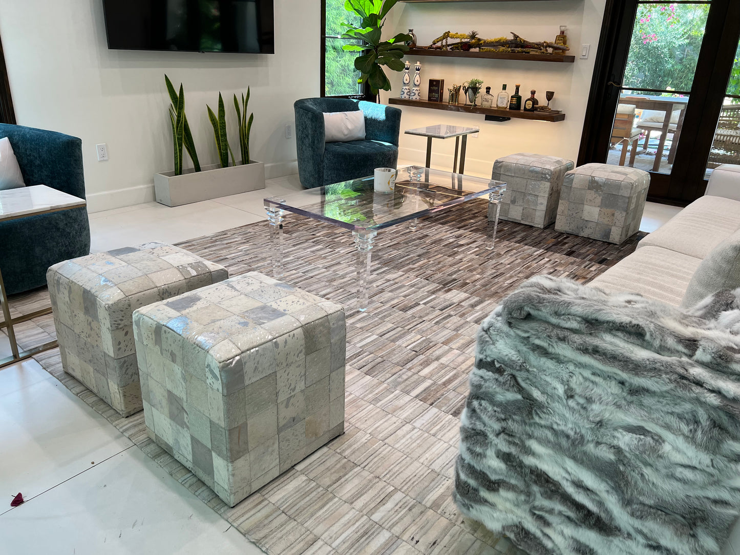 Fade Mocha White Patchwork Cowhide Area Rug PCH207
