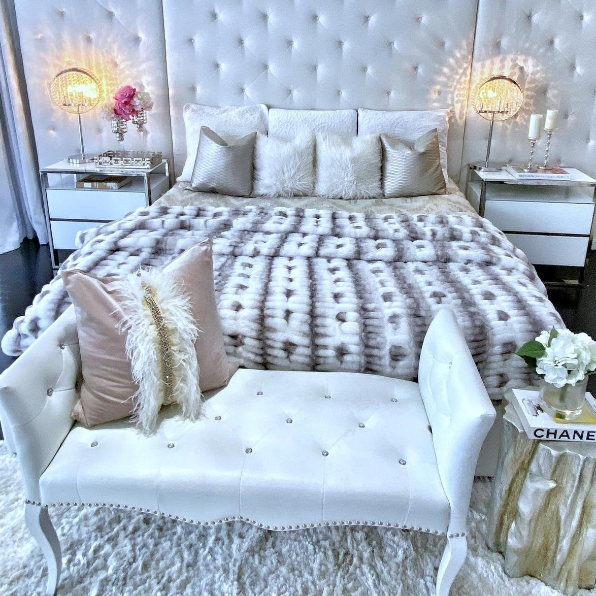 Braided Look Fluffy Soft Faux Fur Gray White Throw/Quilt/Blanket/ Coverlet/Bedspread/Bedcover