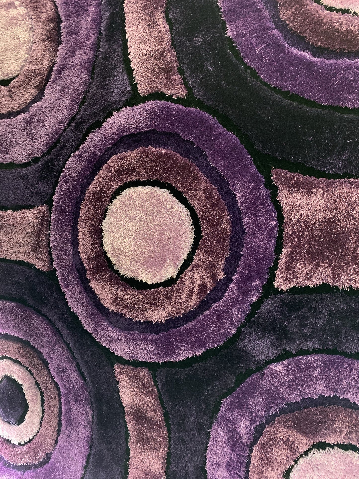 Soft Cozy Circular 3D Fluffy Round Design Area Rug/Carpet Gray Lavander Purple