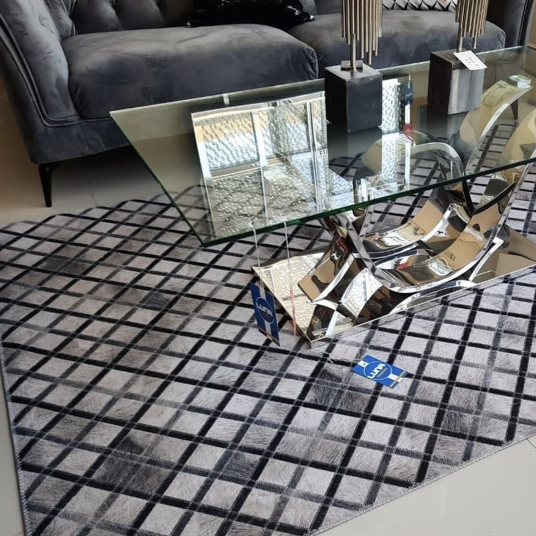 Vegan Diamond Patchwork Gray Black Faux Hide/Cowhide Area Rug/Carpet