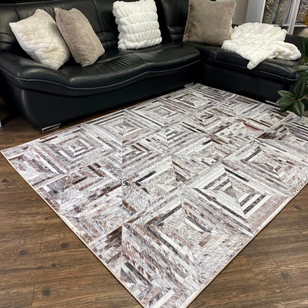 Vegan Brown Black Beige Cream Faux Hide/Cowhide Area Rug/Carpet