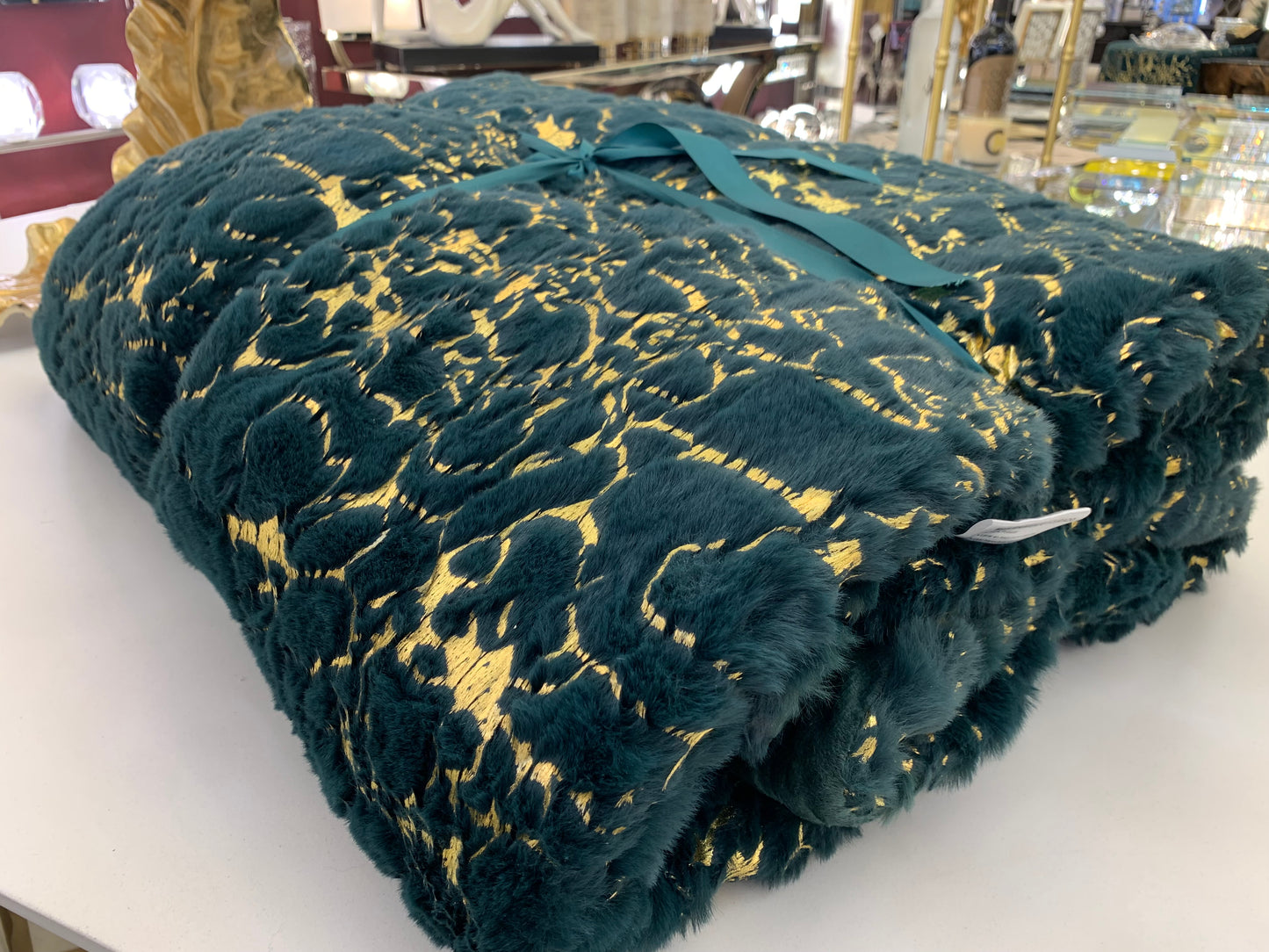 Golden/Silver Metallic Faux Fur Soft / Coverlet/Quilt Cal King/Eastern King