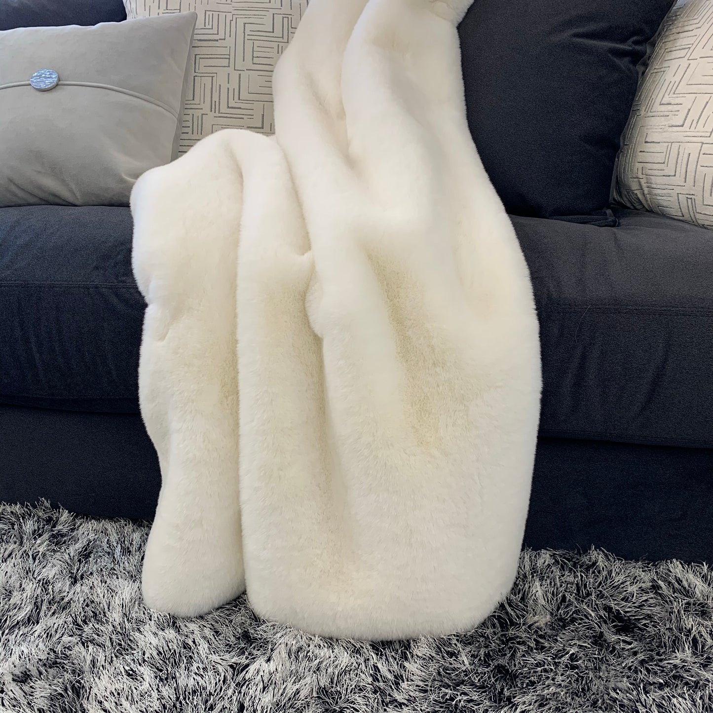 Chinchilla Faux Fur Throw Off White