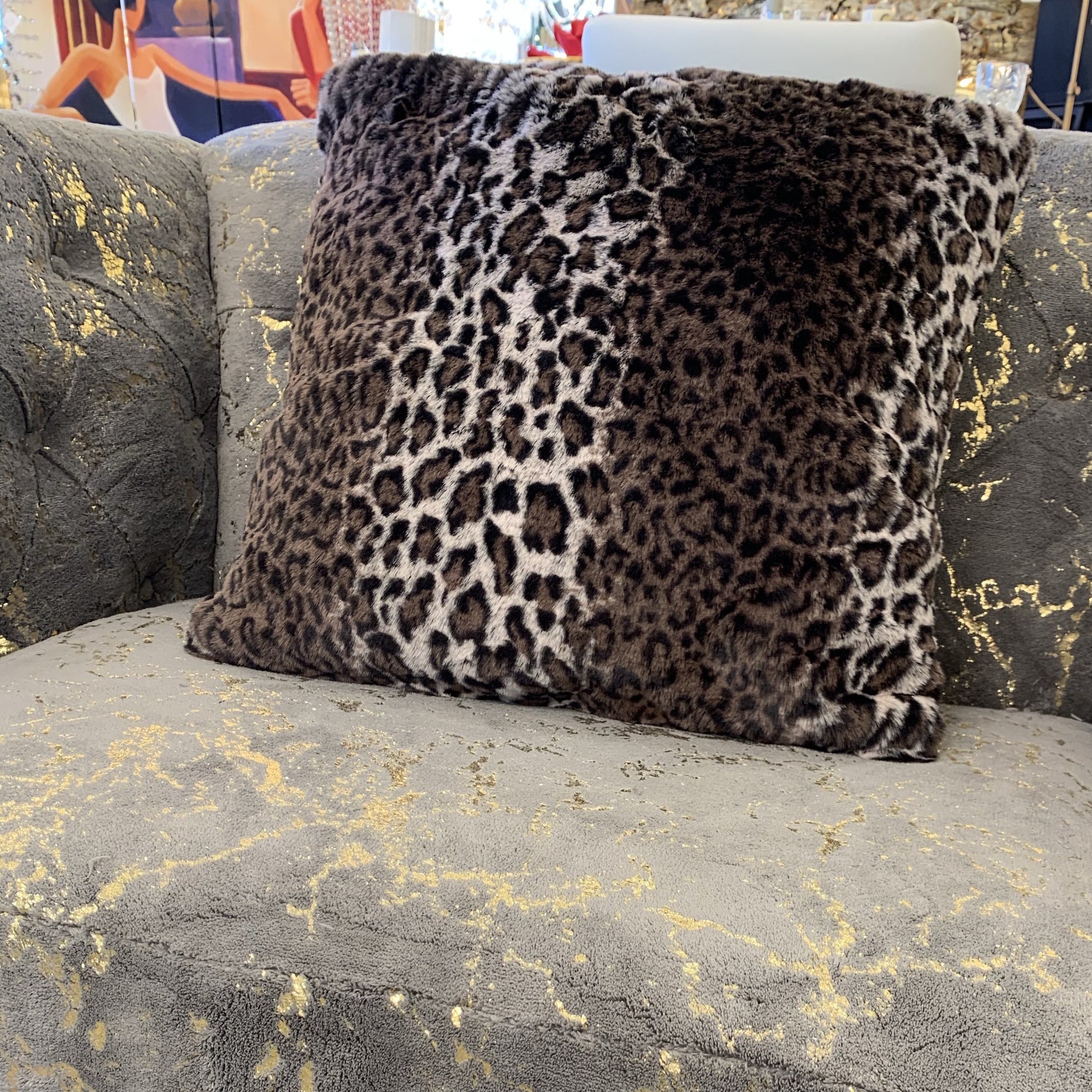 Leopard Cheetah Jaguar Feline Animal Print Soft Cozy Fuzzy Faux Fur Throw Pillow / Positioner