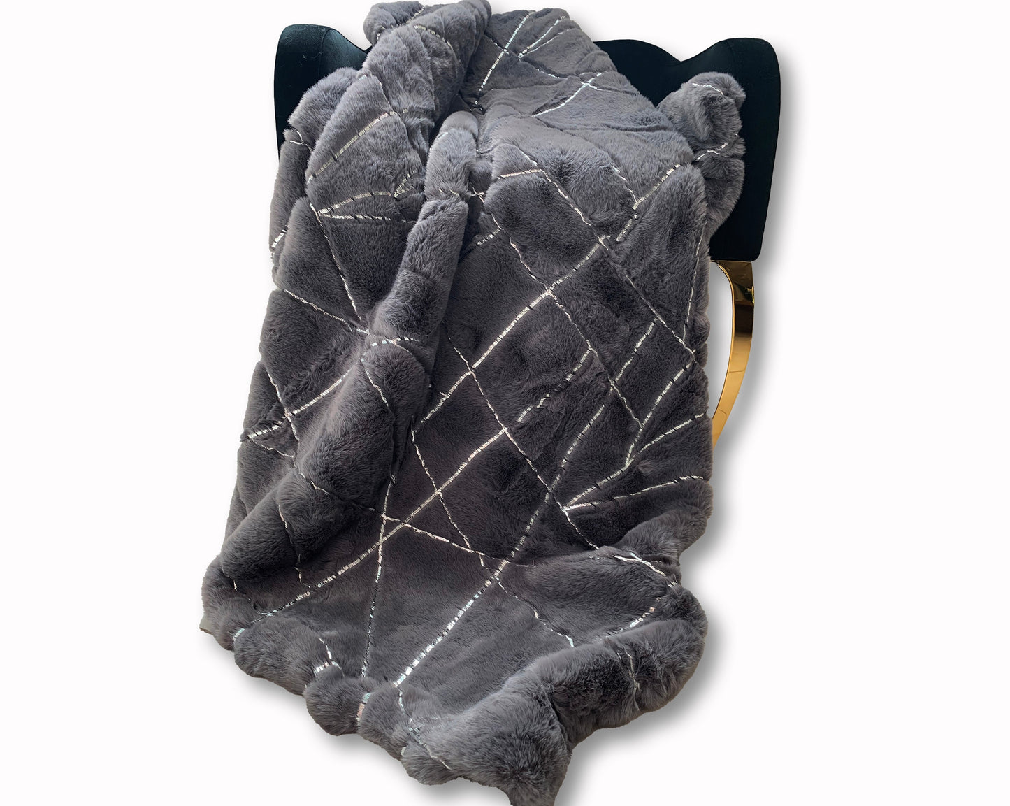 Silver Metallic Faux Fur Shine Cozy Shimmery Soft Fuzzy Blanket/ Coverlet/ Quilt/ Throw/ Bedspread/ Bedcover