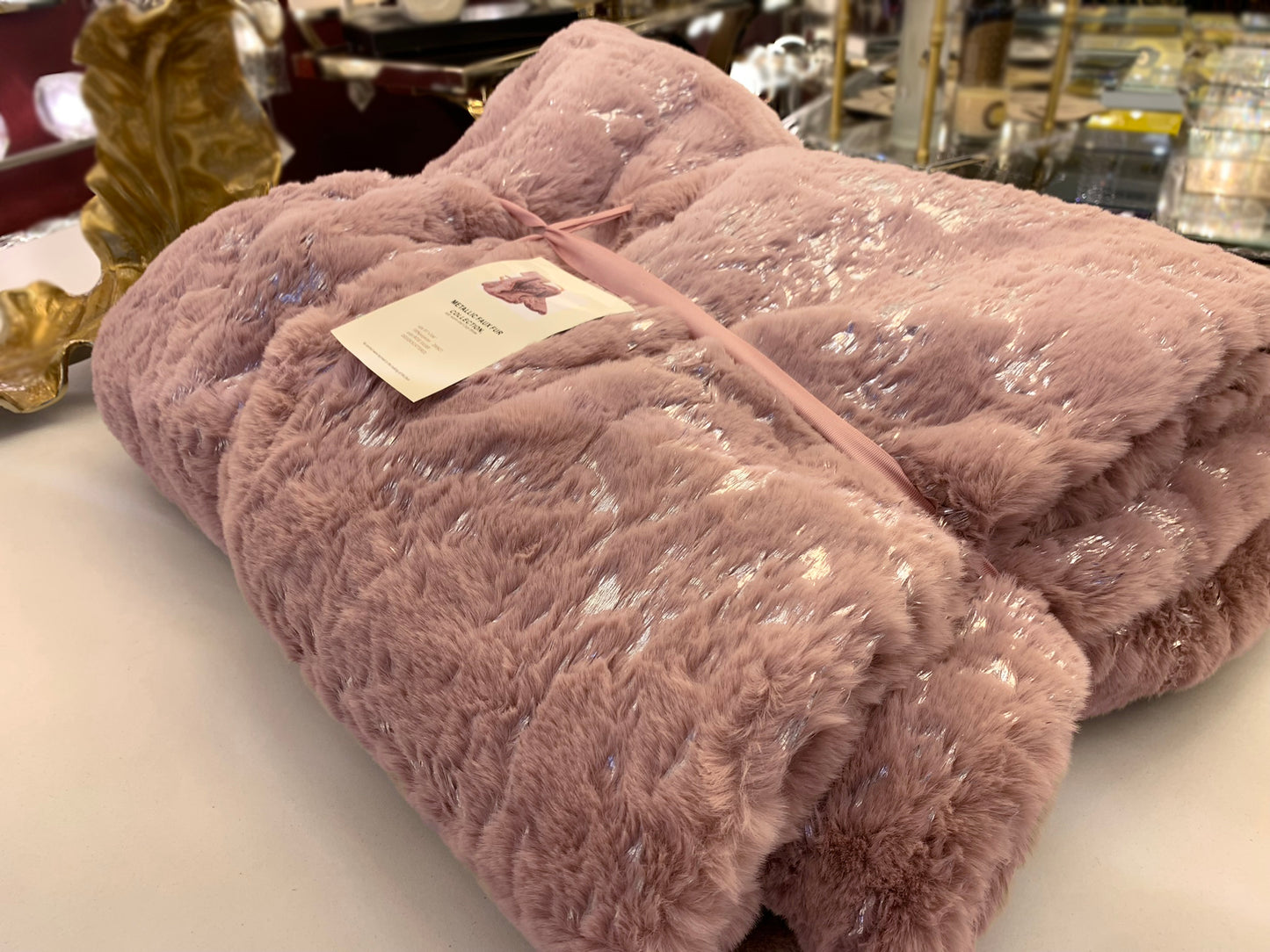 Golden/Silver Metallic Faux Fur Soft / Coverlet/Quilt Cal King/Eastern King