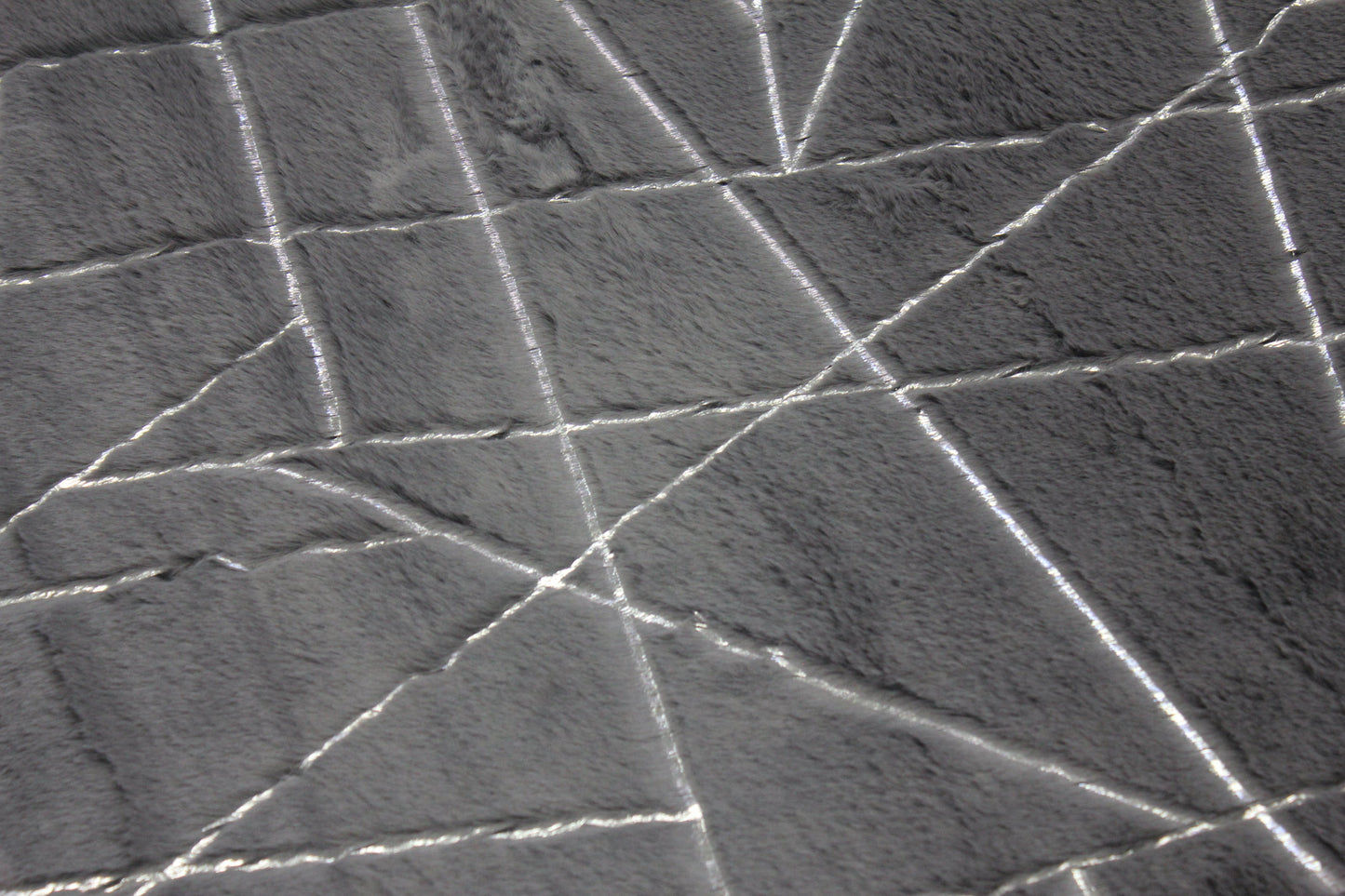 Charcoal Gray Faux Fur Rug With Metallic Silver Lines Rug/Carpet