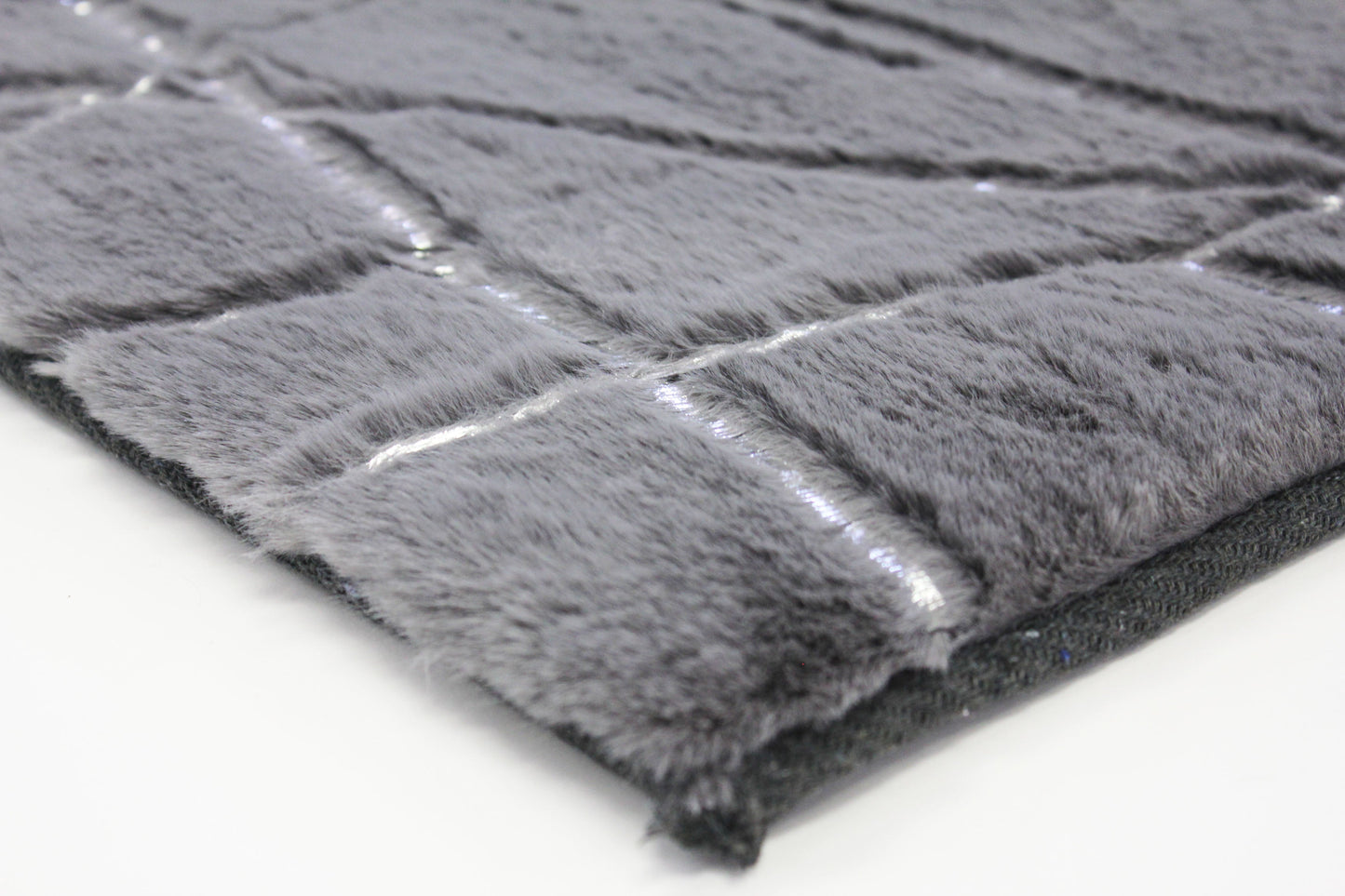 Charcoal Gray Faux Fur Rug With Metallic Silver Lines Rug/Carpet