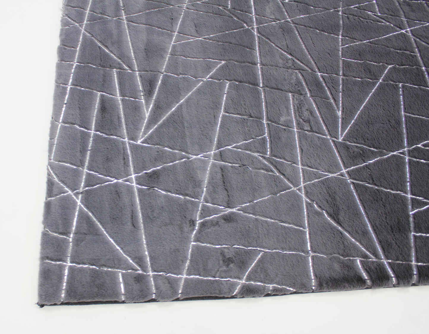 Charcoal Gray Faux Fur Rug With Metallic Silver Lines Rug/Carpet
