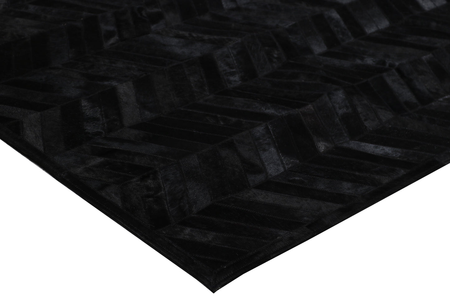 Geometric Chevron Black Cowhide Patchwork Rug - Patchwork PCH214