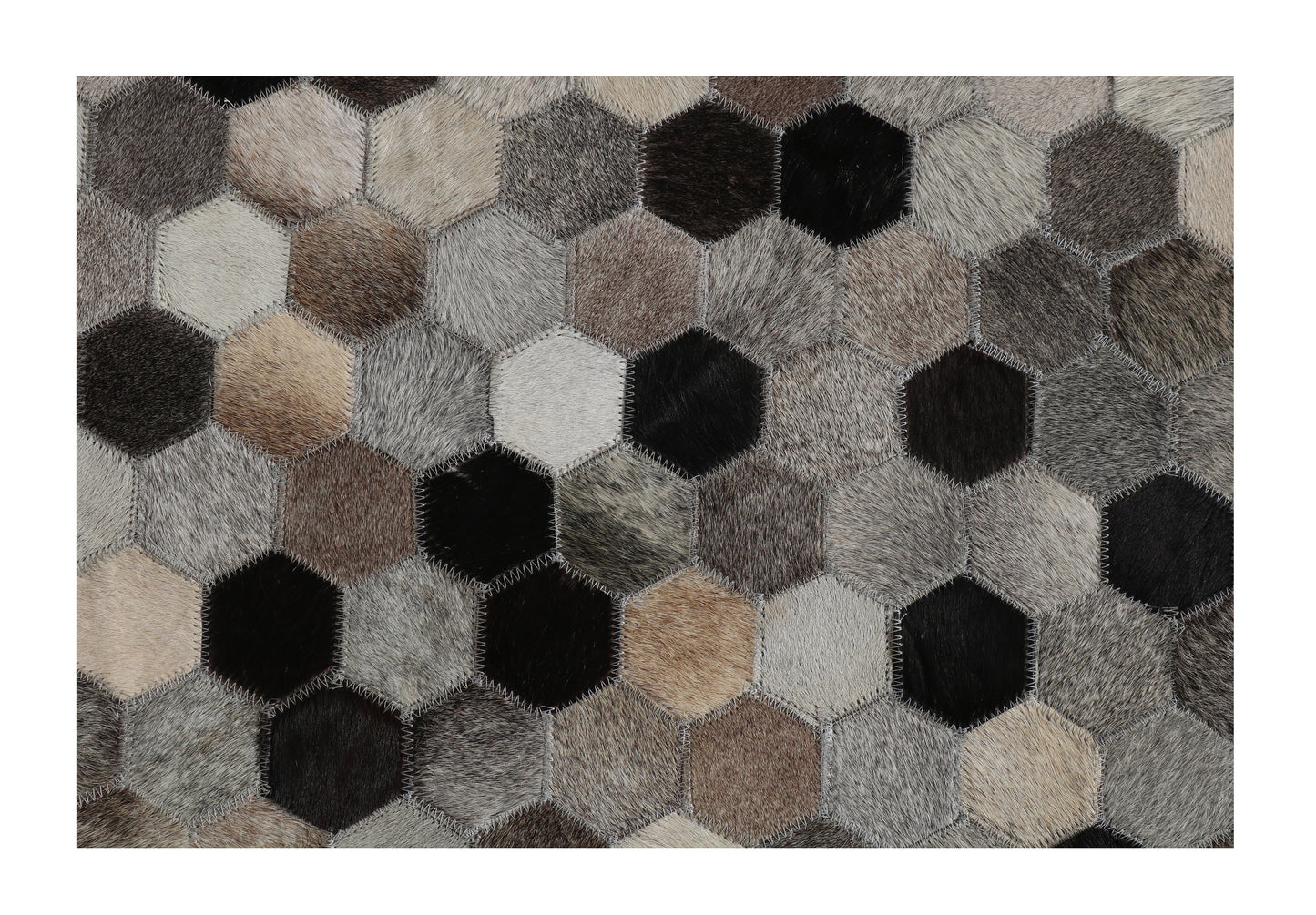 Geometric Octagon Cowhide Patchwork Rug – Earthy Browns with Black Accents - Patchwork PCH217