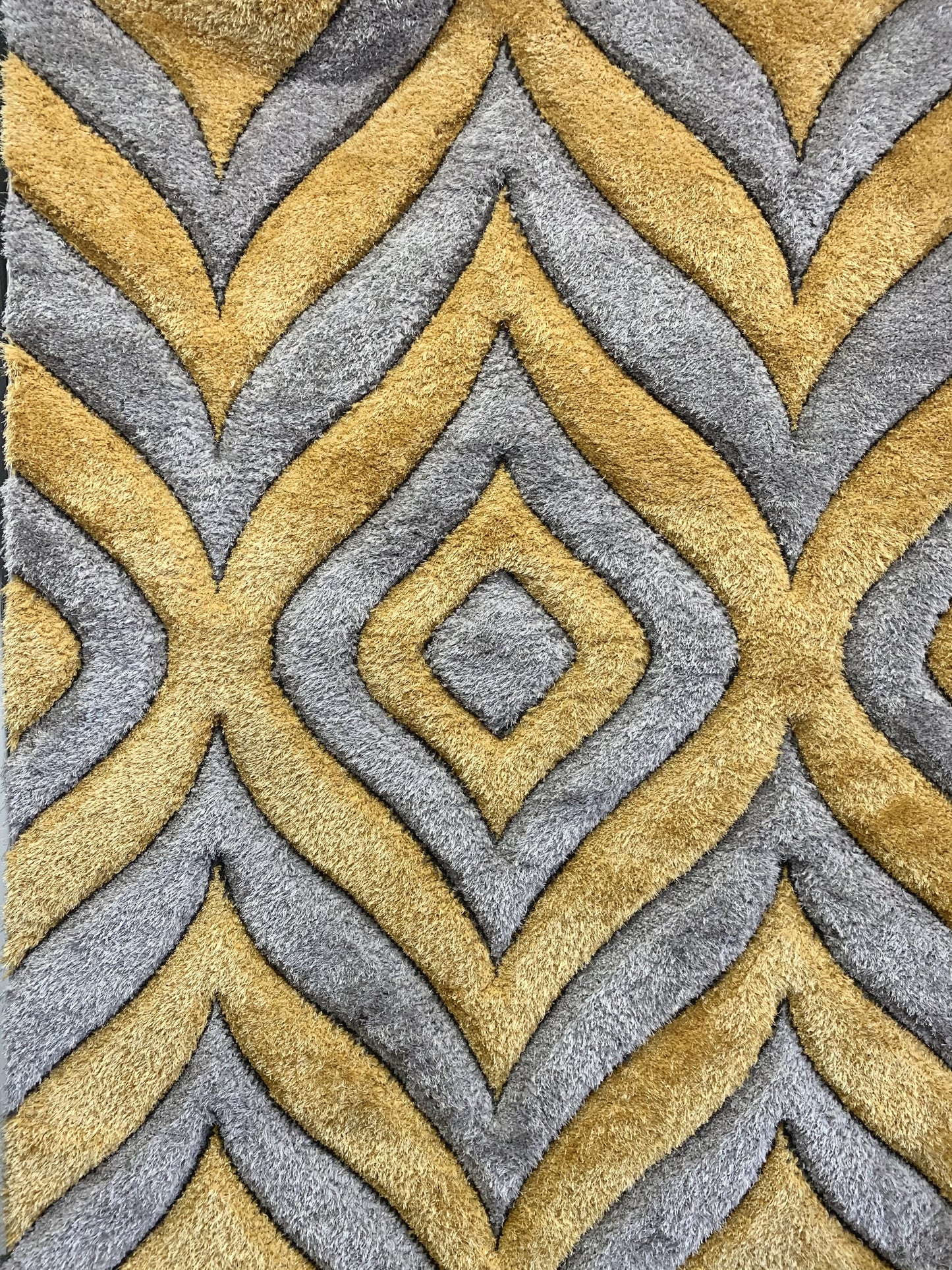 Touch of Red/Silver/Yellow Shag Area Rugs/Carpets | Style# SR-721 - Crafted from 100% Polyester, Plush Fluffy Shine 3D Geometric Design