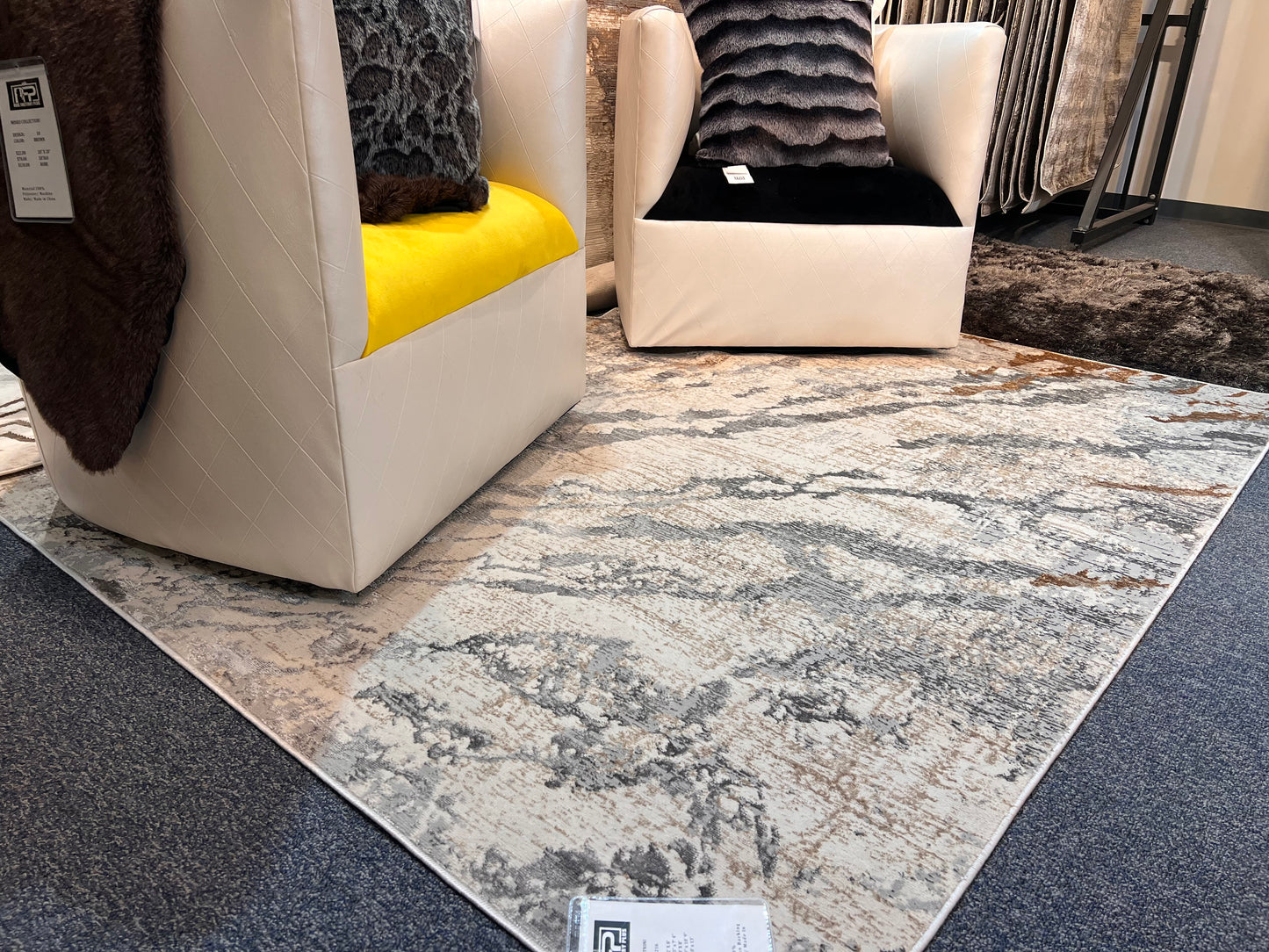 Two-Tone Light Grey Rug with Cream and Copper Abstract Design - KAI 216