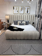 Black & Ivory Geometric Indoor/Outdoor Rug with Organic Live Edge.