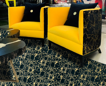 Hunter Green With Golden Metallic Shimmery Design Faux Rabbit Touch Rugs