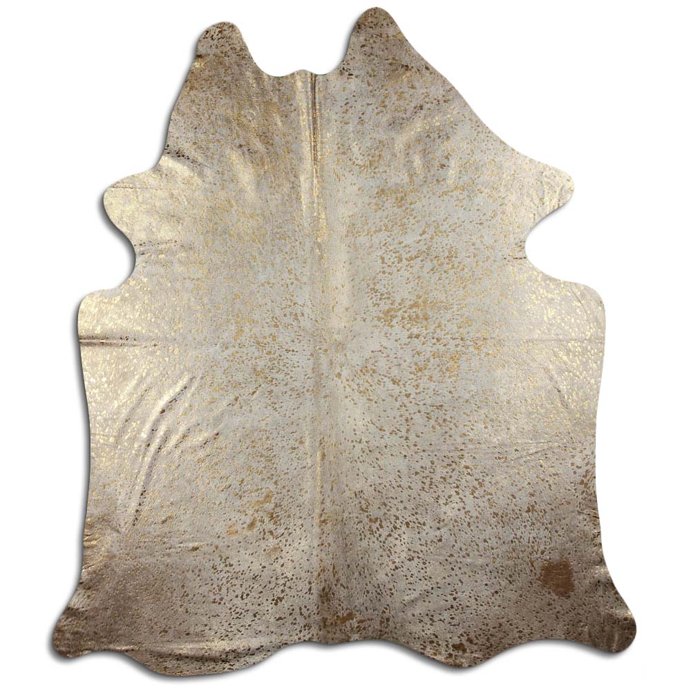 Gold Metallic On White Real Leather Cowhide