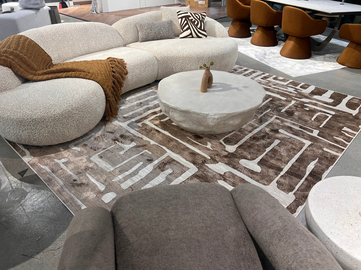 Cream Viscose Rug with Two-Tone Bronze Geometric Detailing - KAI 212