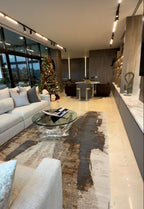 Cream Rug with Two-Tone Gold, Copper & Grey Abstract Accents - KAI 217