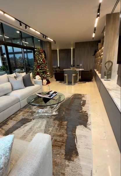 Cream Rug with Two-Tone Gold, Copper & Grey Abstract Accents - KAI 217