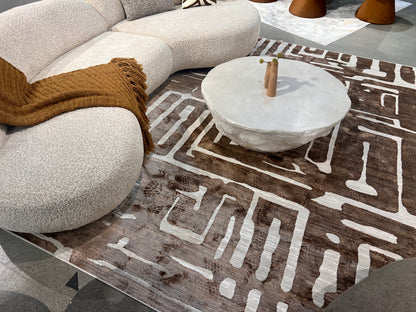 Cream Viscose Rug with Two-Tone Bronze Geometric Detailing - KAI 212