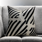 White Throw Pillow with Bold Black Velvet Geometric Design - VIVA019.