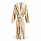 Beige robe with fur trim on a white background