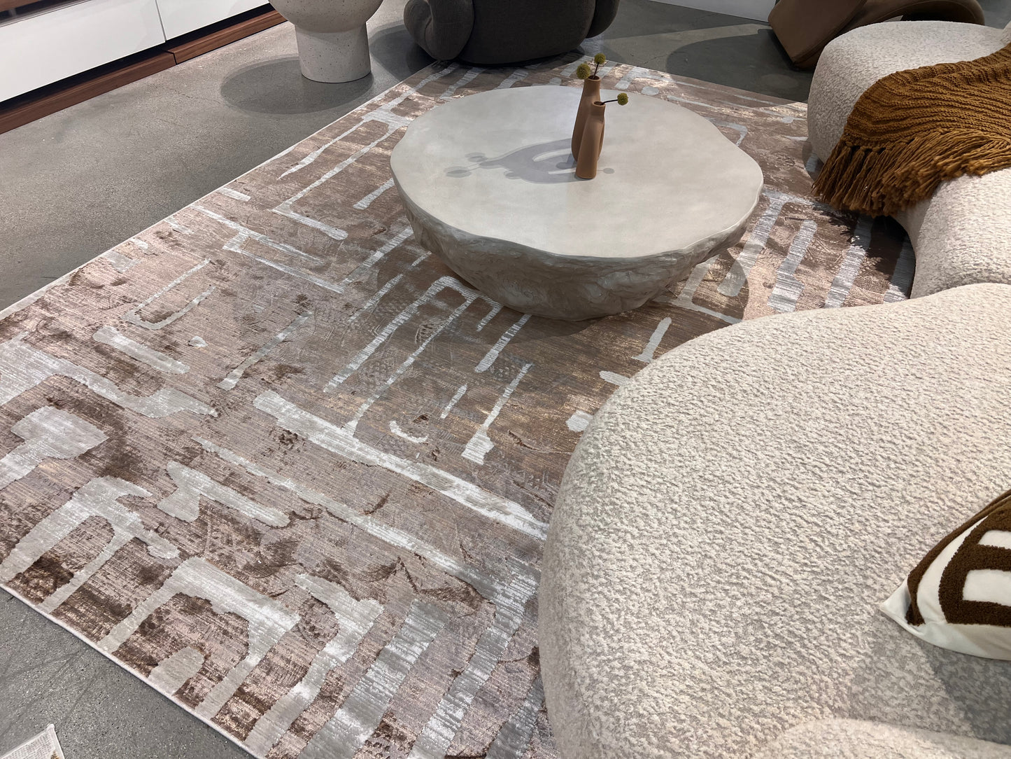 Cream Viscose Rug with Two-Tone Bronze Geometric Detailing - KAI 212