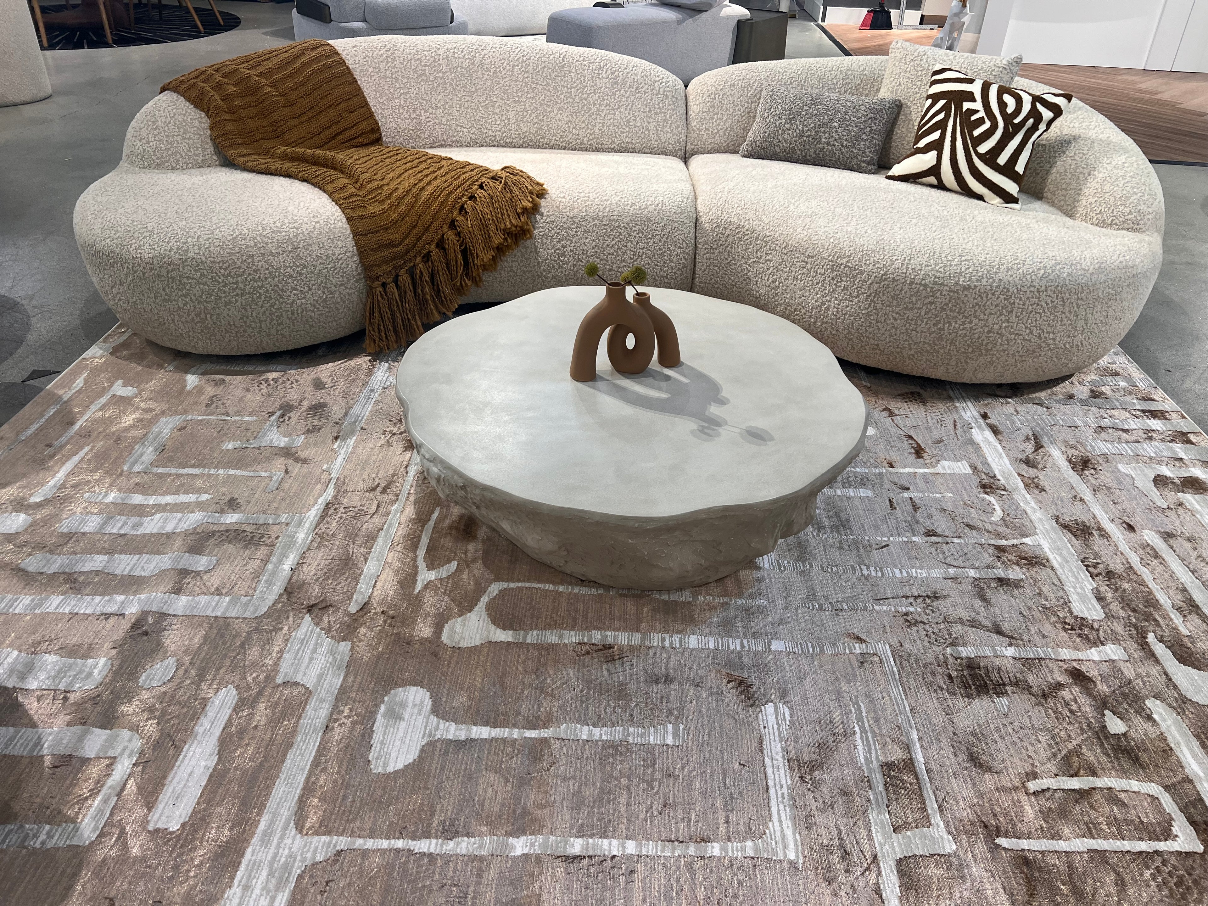 Cream Viscose Rug with Two-Tone Bronze Geometric Detailing - KAI 212
