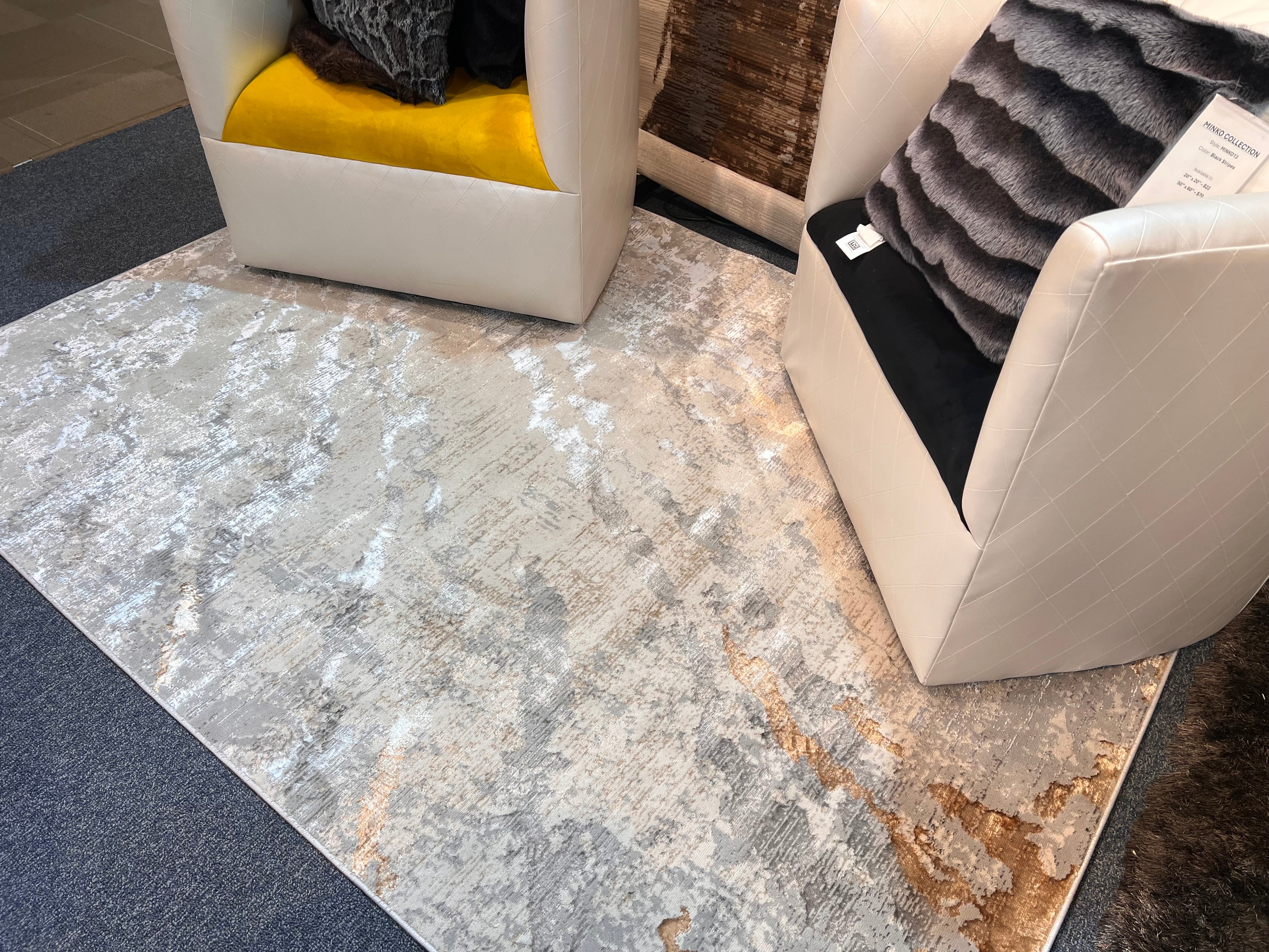 Two-Tone Light Grey Rug with Cream and Copper Abstract Design - KAI 216