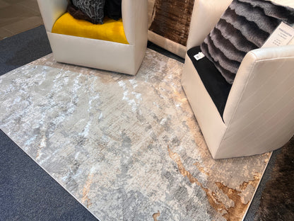 Two-Tone Light Grey Rug with Cream and Copper Abstract Design - KAI 216