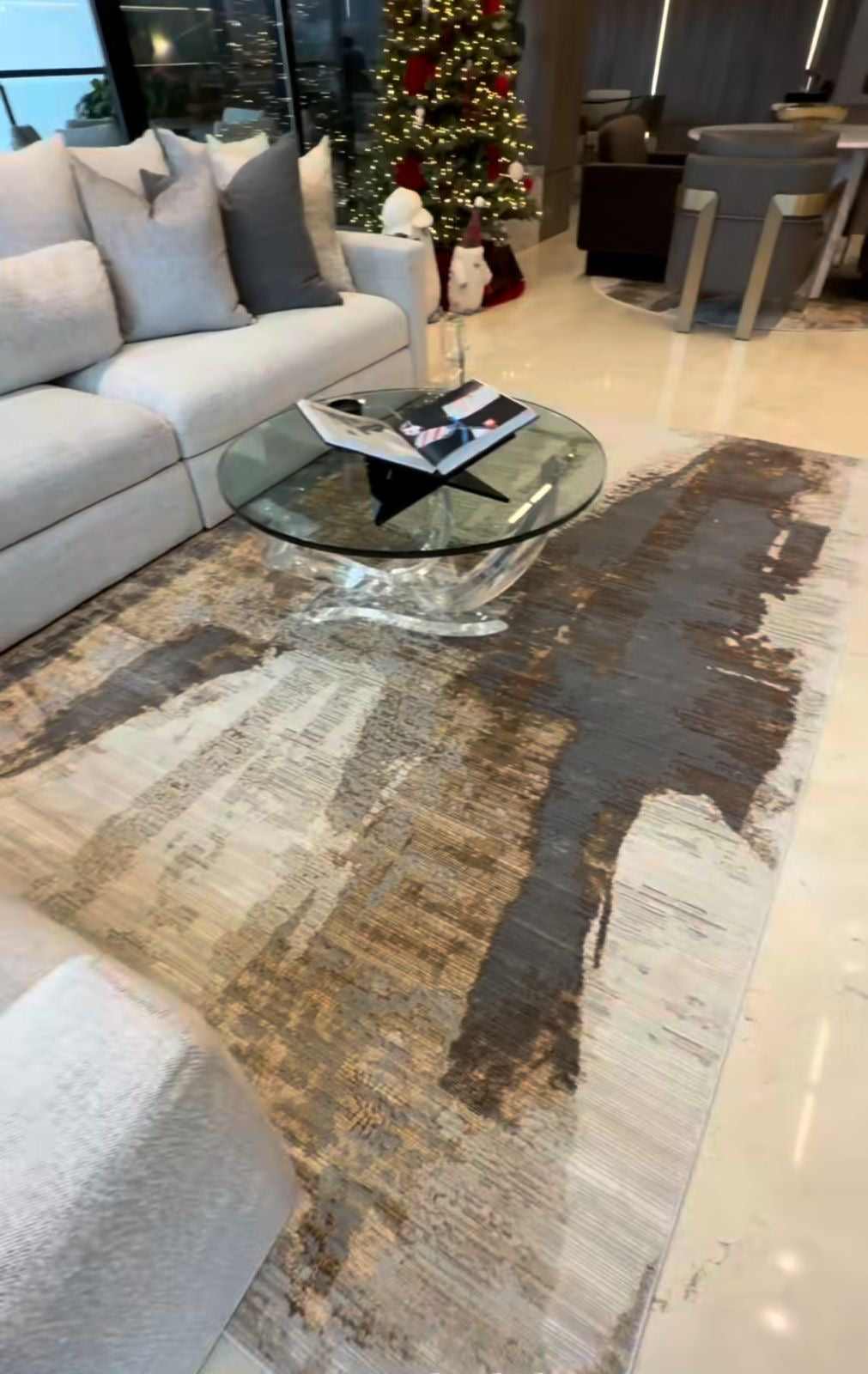 Cream Rug with Two-Tone Gold, Copper & Grey Abstract Accents - KAI 217