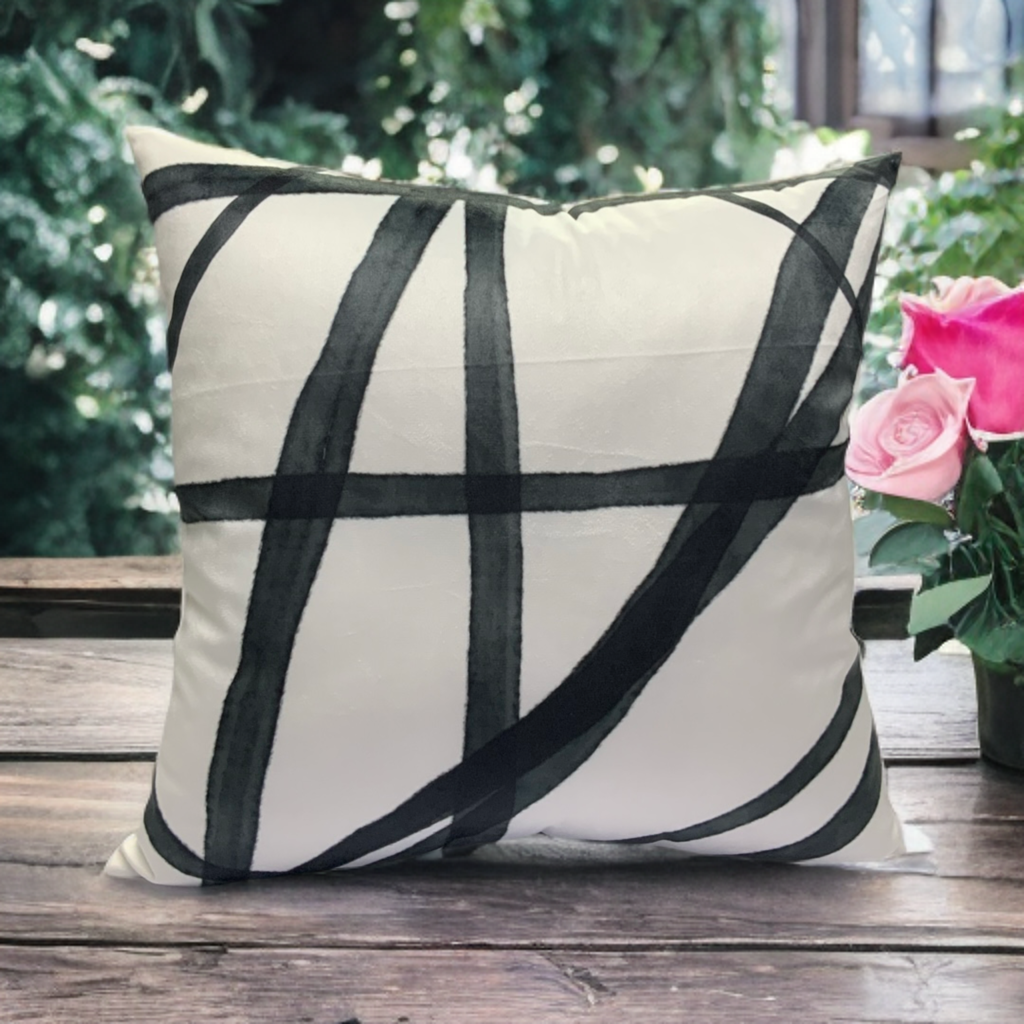 White Throw Pillow with Subtle Charcoal Abstract Pattern - VIVA011.