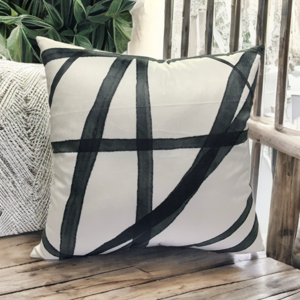 White Throw Pillow with Subtle Charcoal Abstract Pattern - VIVA011.