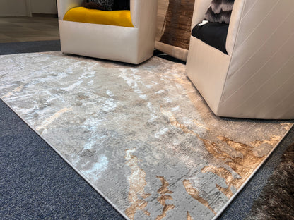 Two-Tone Light Grey Rug with Cream and Copper Abstract Design - KAI 216