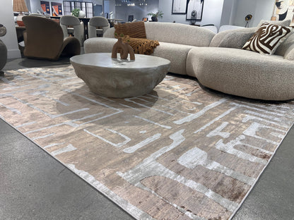 Cream Viscose Rug with Two-Tone Bronze Geometric Detailing - KAI 212