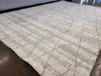 Cream High-Low Texture Rug with Blue, Gray & Gold-Brown Argyle Design - KAI 305