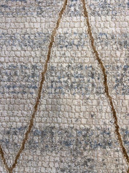 Cream High-Low Texture Rug with Blue, Gray & Gold-Brown Argyle Design - KAI 305