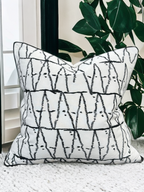 White Velvet Pillow with Black Embroidered Abstract and Thick Border - VIVA015.