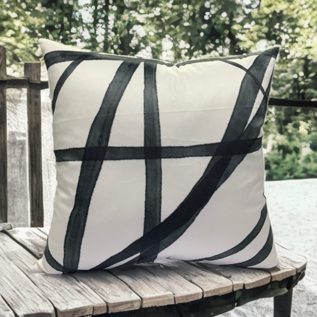 White Throw Pillow with Subtle Charcoal Abstract Pattern - VIVA011.