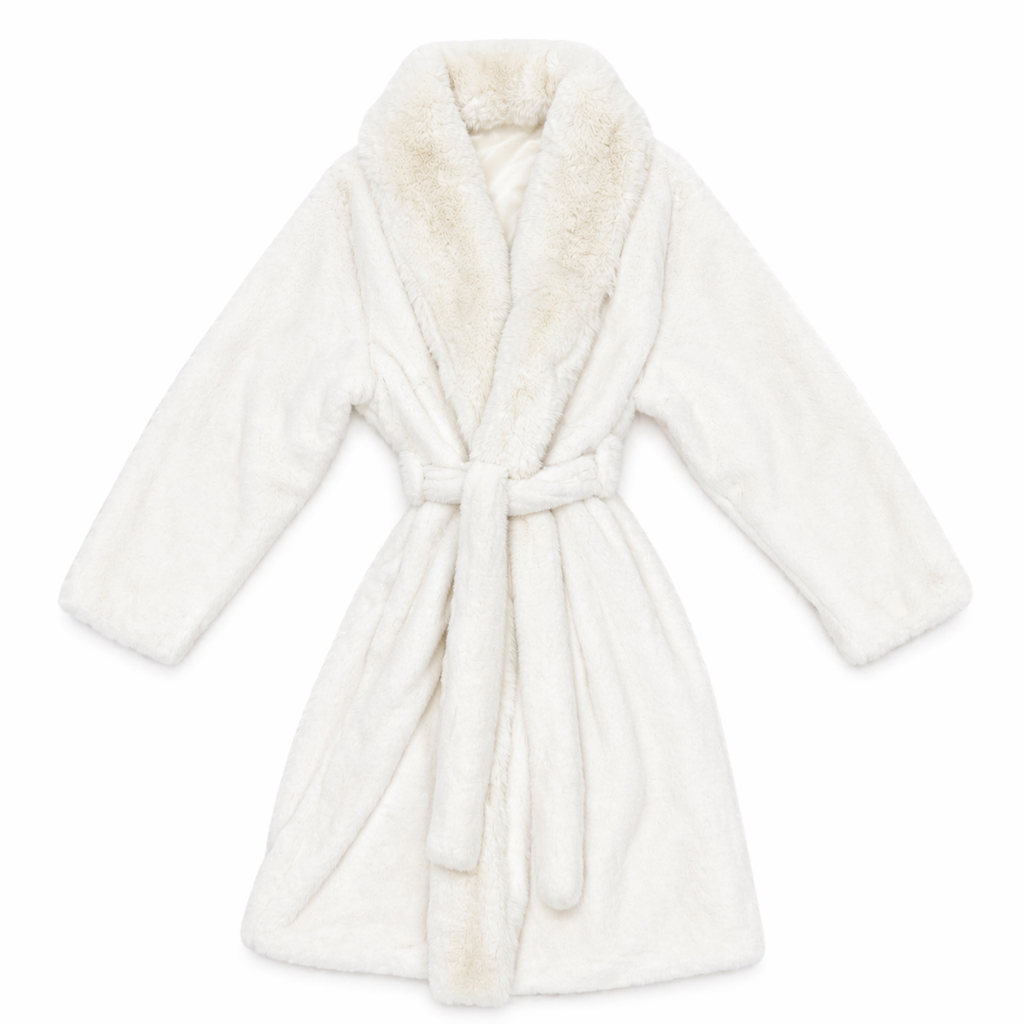 Faux Fur Luxury Long Sleeve Robe / Coat Off White