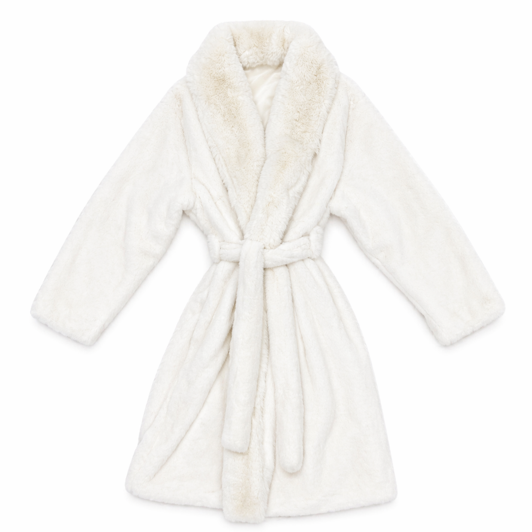 Faux Fur Luxury Long Sleeve Robe / Coat Off White – Makymo