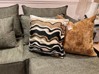 Black Velvet Throw Pillow with Bronze, Black, Beige & Ivory Abstract Embroidery - SEV005.