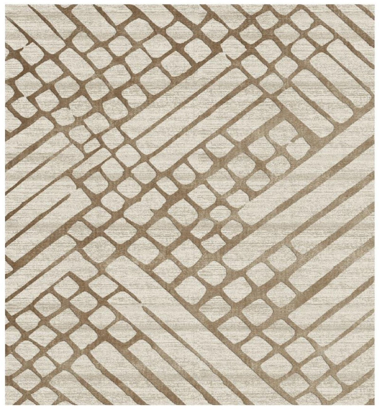 Patterned rug with geometric design in beige and brown tones